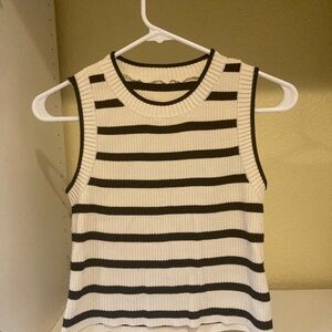 Commense Ribbed Black and White Sleeveless Tank Top